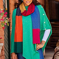 Wool knit scarf, 'Doors of Dublin' - Unisex Wool Colorblock Scarf