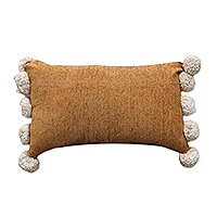 Chenille cushion cover, 'Sunset Warmth' - Hand Tufted Embellished Chenille Cushion Cover from India