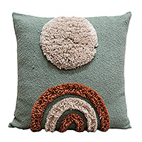 Cotton cushion cover, 'Daydream Tuft' - Woven Blue Cotton Shaggy Cushion Cover from India