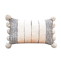 Cotton cushion cover, 'Cozy Chic' - Hand Tufted Embellished Cotton Cushion Cover from India