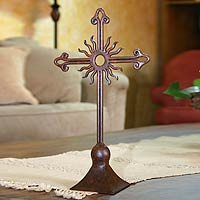Wrought iron cross, 'God's Light' - Handmade Wrought Iron Altar Cross