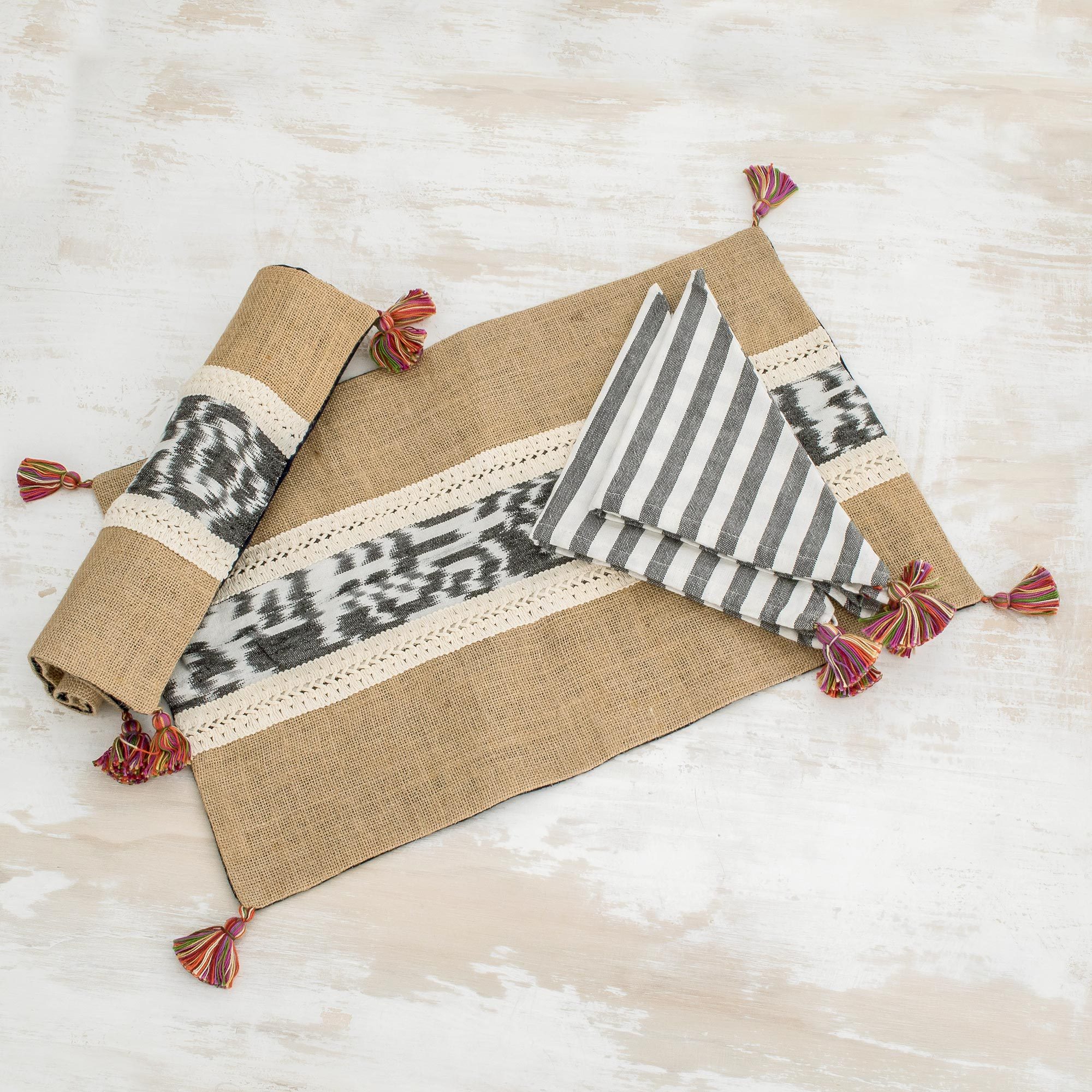 Jute and cotton placemats and napkins (Pair) Coban Contrasts NOVICA