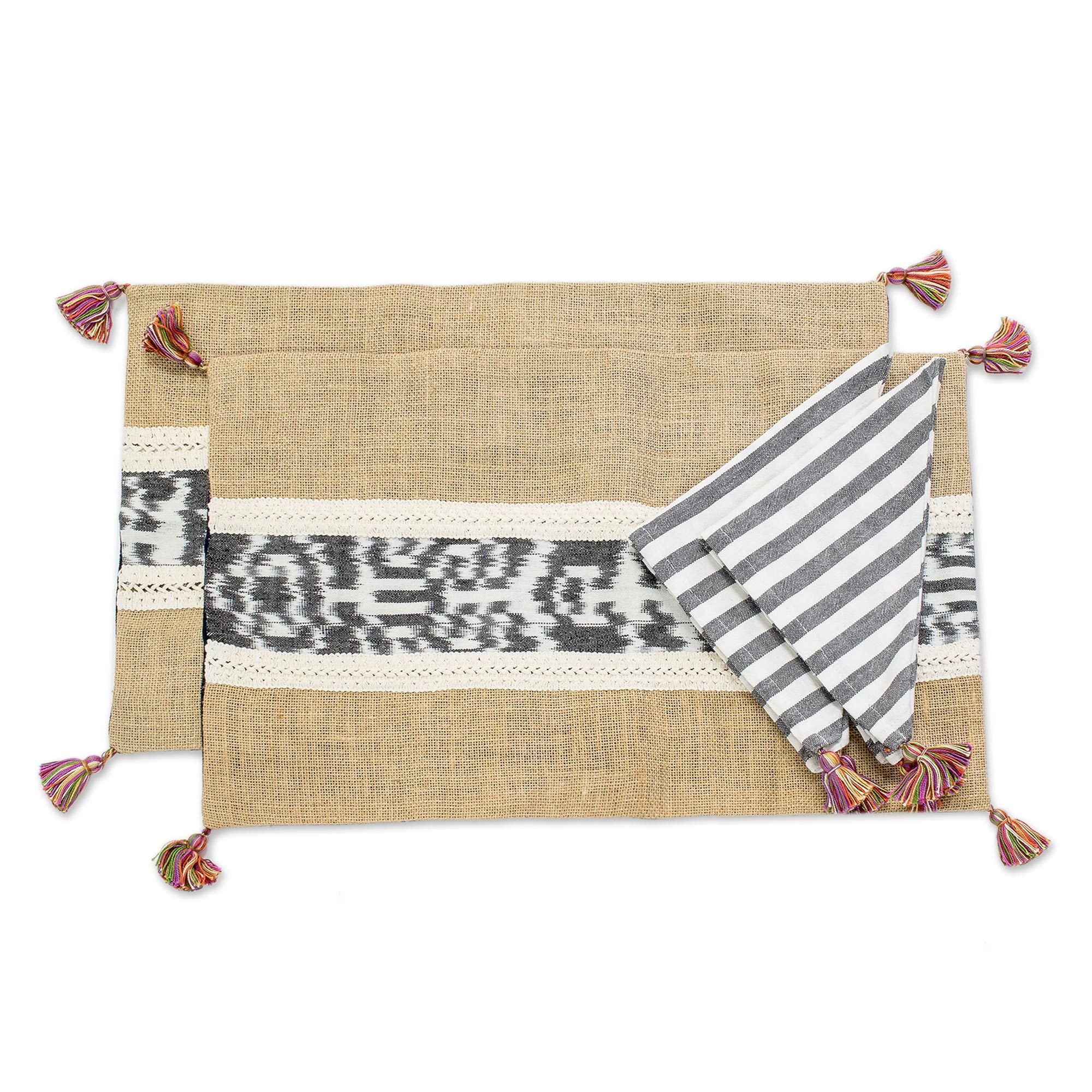 Jute and cotton placemats and napkins (Pair) Coban Contrasts NOVICA