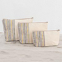 Cotton cosmetic bags, 'Happiness' (set of 3) - Artisan Crafted Cotton Cosmetic Travel Bags (Set of 3)
