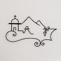 Wrought iron wall sculpture, 'Colonial Town' - Fair Trade Christianity Iron Wall Art from Central America