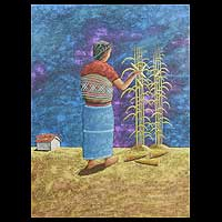 'Harvesting Corn' - Original Painting from Central America