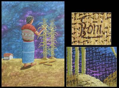 'Harvesting Corn' - Original Painting from Central America