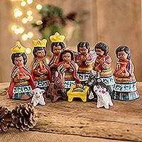 Ceramic nativity scene, 'San Juan Comalapa' (set of 12) - Christianity Ceramic Nativity Scene Sculpture (Set of 12)