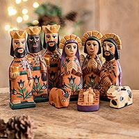 Wood nativity scene Rejoice medium set of 9 Guatemala