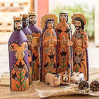 Wood nativity scene Rejoice large set of 9 Guatemala