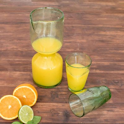 Blown glass carafe and glasses, Jade Chalice (set for 2)