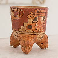 Ceramic vessel, 'Maya Divinity' - Archaeological Ceramic Bowl Centerpiece from Central America