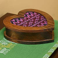 Wood and cotton jewelry box Heart of Rose Guatemala