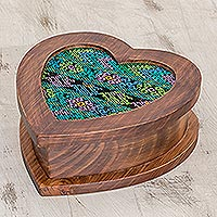Wood and cotton jewelry box Heart of Blue Guatemala
