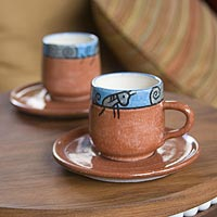 Ceramic cups and saucers Day in El Salvador set for 2 El Salvador