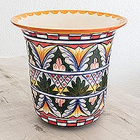 Ceramic flower pot, 'World of Nature' - Ceramic flower pot