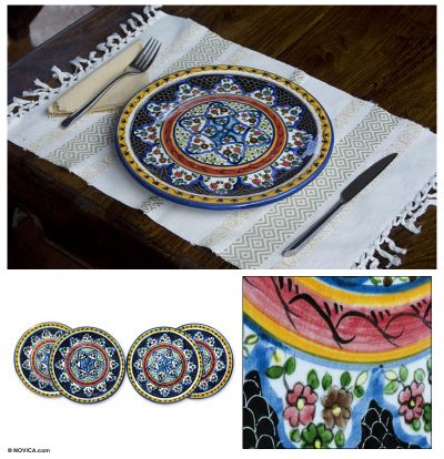 Ceramic dinner plates, Floral Star (set of 4)