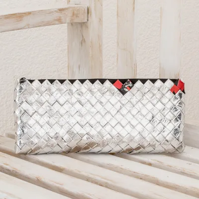 Recycled metalized wrapper clutch handbag, Shimmer