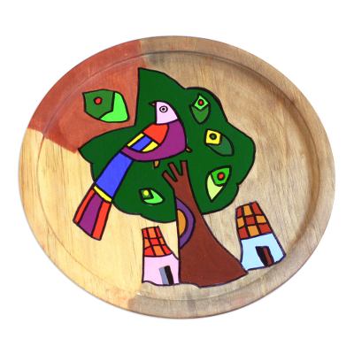 Unique Hand Painted Wood Plate Bird Wall Art