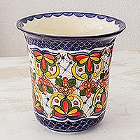 Ceramic flower pot, 'Enchanted Nature' - Ceramic flower pot