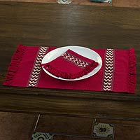 Cotton placemats and napkins Scarlet Hills set for 4 Guatemala