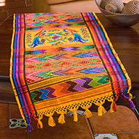 Cotton table runner Yellow Quetzal Guatemala