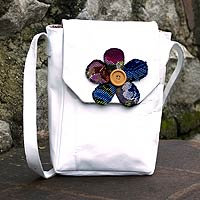 Leather shoulder bag White Maya Flower Guatemala