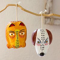 Cedar wood ornaments Lion and Dog Dance Masks pair Guatemala