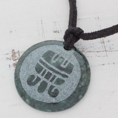 Jade pendant necklace, 'Aj Maya Generation' - Handmade Nahual Pendant Jade Necklace