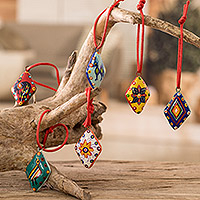 Ceramic ornaments, 'Festive Guatemala' (set of 6) - Handmade Ceramic Christmas Ornaments (Set of 6)