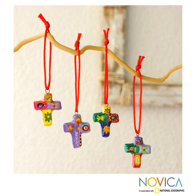 Ceramic ornaments, Cheerful Crosses (set of 6)