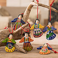 Ceramic ornaments Happy Angels set of 6 Guatemala