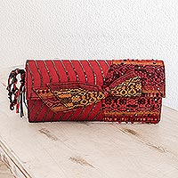 Beaded rayon clutch handbag Atitlan Red Guatemala