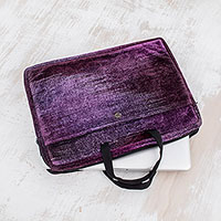 Bamboo chenille and cotton laptop case Iridescent Violet 14 inch Guatemala