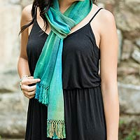 Rayon scarf, 'Solola Valley' - Handcrafted Rayon Scarf