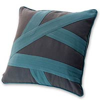 Cotton cushion cover Turquoise Paths Guatemala