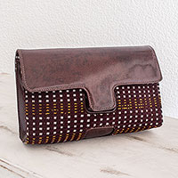Cotton and leather accent clutch bag Colotenango Huipil Guatemala