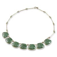 Jade waterfall necklace, 'Maya Legends in Light Green' - Handcrafted Sterling Silver Jade Necklace