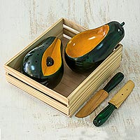 Wood canape set Tropical Avocado 5 pieces Guatemala