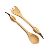 Cypress wood salad serving set Garlic Clove pair Guatemala