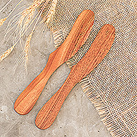 Cedar spreader knives, 'Forest Sigh' (pair) - Handcrafted Cedar Wood Spreader Knives (Pair)