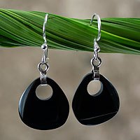 Black jade dangle earrings,