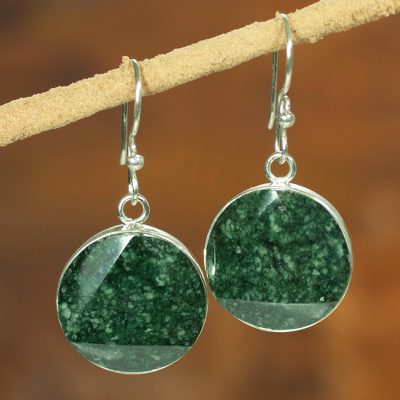 Jade dangle earrings, Green Moon