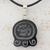 Jade pendant necklace, 'Maya Cycles of Life' - Jade Maya Glyph and Cotton Necklace with 925 Silver thumbail