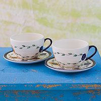 Ceramic cups and saucers Margarita pair Guatemala