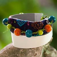 Leather and cotton wrap bracelet,