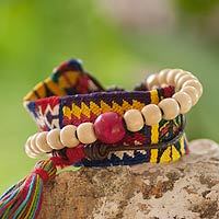 Leather and cotton wrap bracelet,