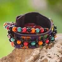 Leather and cotton wrap bracelet,
