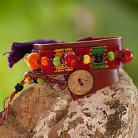 Leather and cotton wrap bracelet,