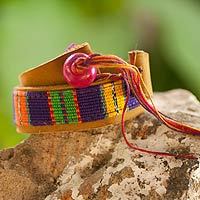 Leather and cotton wrap bracelet,
